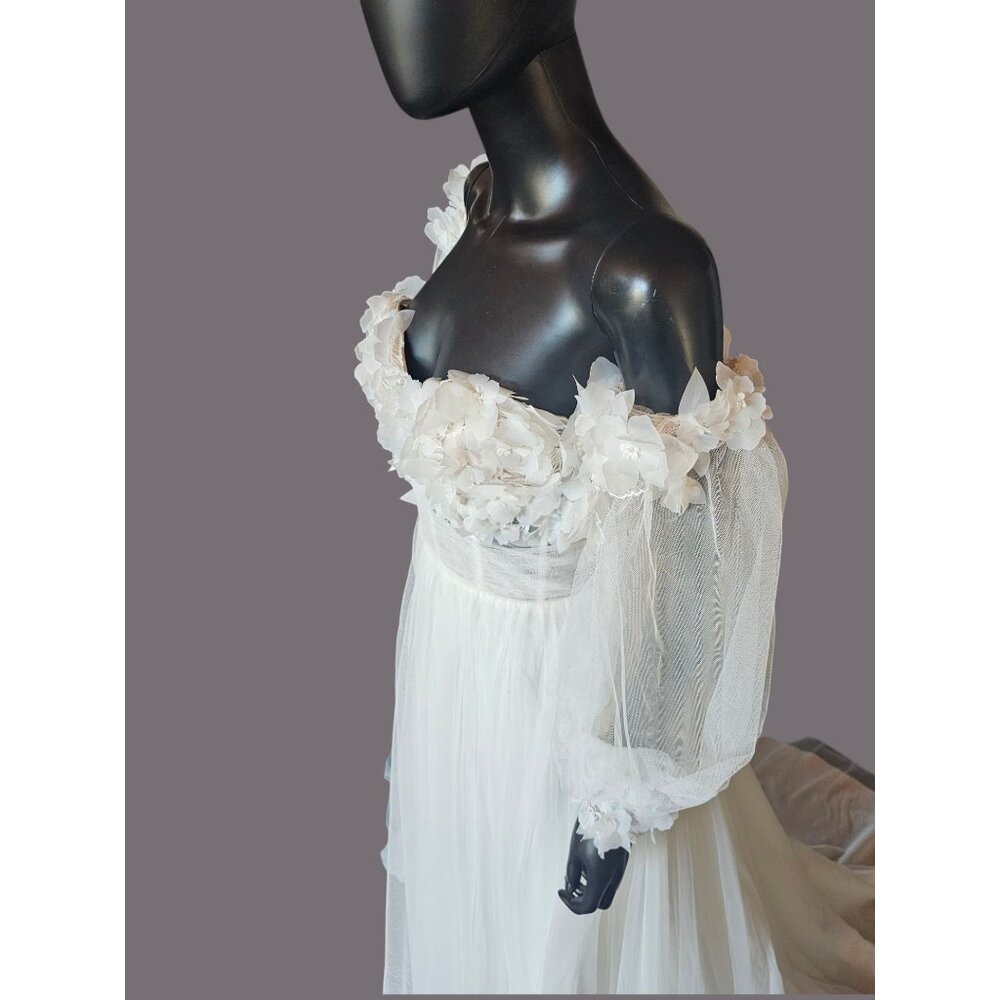 Ivory/Latte Floral Full Tulle Wedding Gown/Removeable Sleeves - Sincerity - Picture 8 of 16